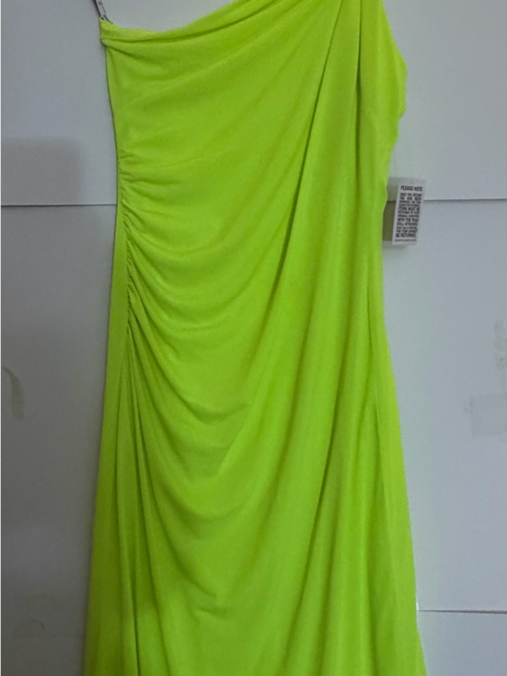Herve Leger Neon Lime One-Shoulder Ruched Dress
